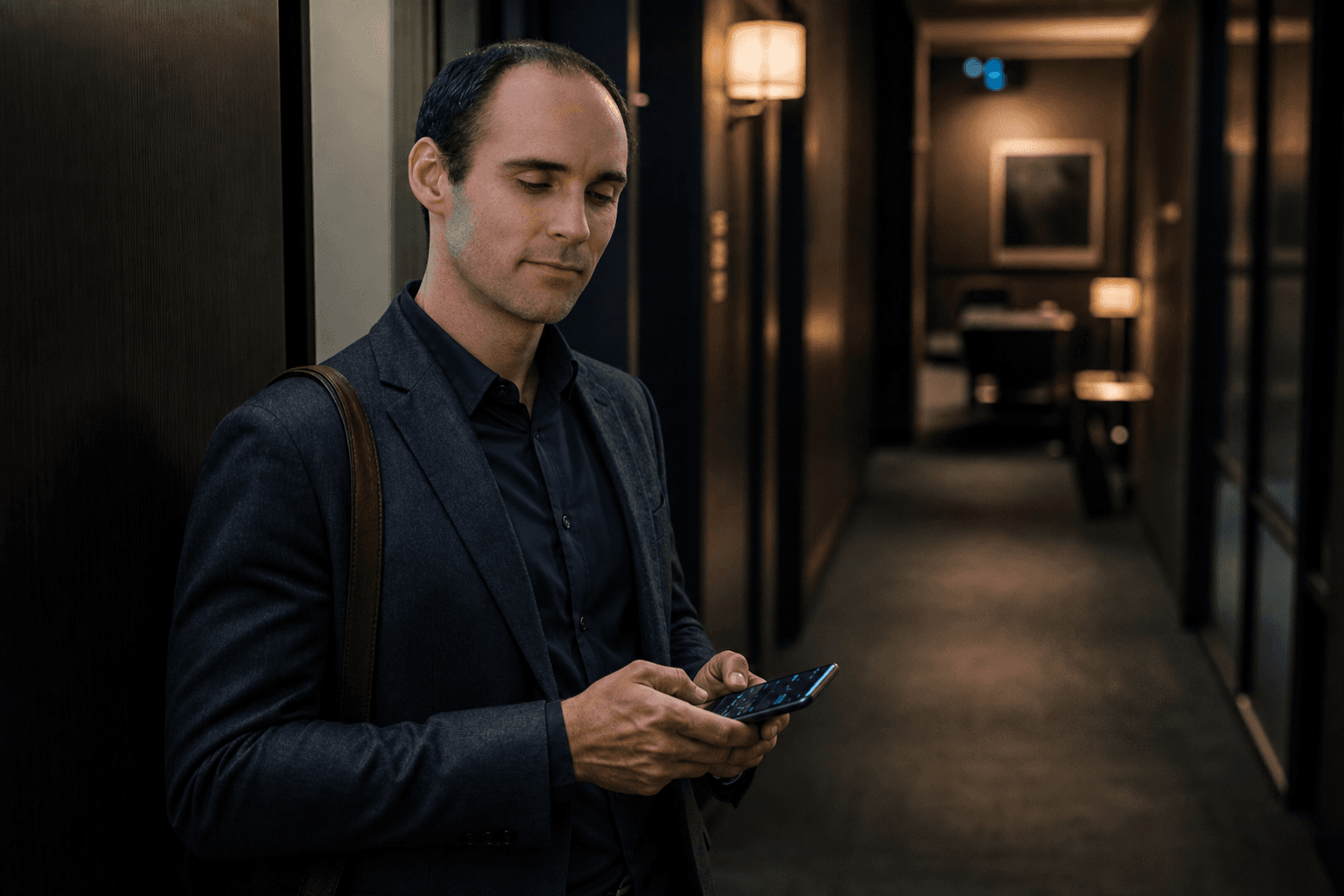 Someone capturing a note on a phone after a meeting